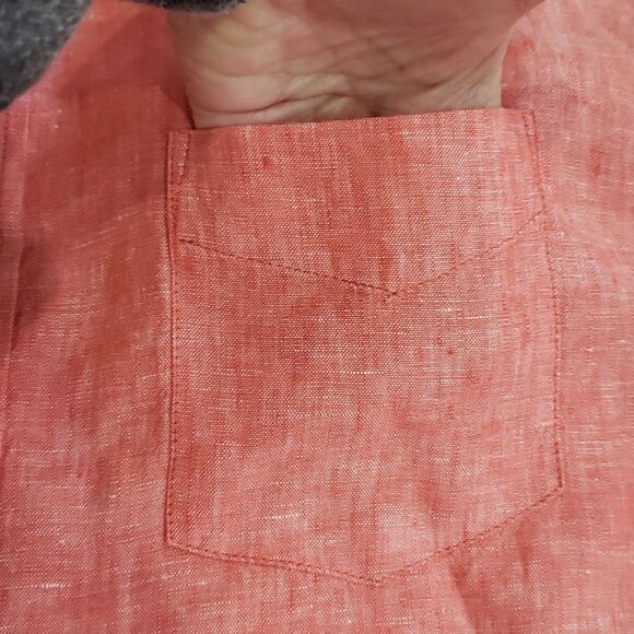 LL Bean Signature Shirt Men's 100% Linen Long Sleeve Red Heathered Button Down - Picture 4 of 6